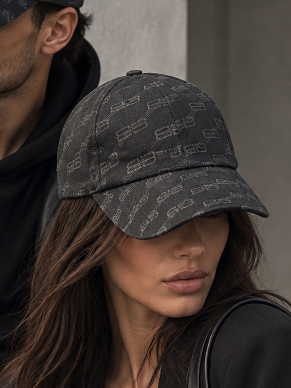 BALENCIAGA Monogram Black Baseball Cap NEW